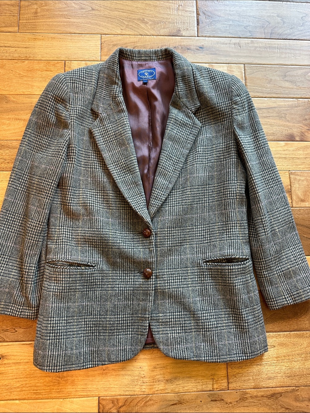 Vtg Chelsea Cambell camel blend plaid blazer. Sz 12.